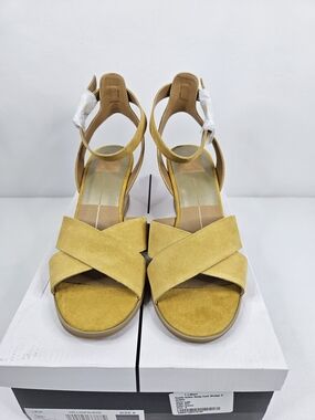 Dolce Vita Yellow "Honey" Suede Crisscross Ankle-Strap Wedge Sandals